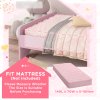 ZONEKIZ Toddler Bed Frame, Kids Bed Cat Design Princess Bed Bedroom Furniture with Guardrails, for 3-6 Years Old, 143L x 74W x 72Hcm - Pink