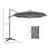 Outsunny 3(m) Cantilever Parasol 360 Rotation Roma Umbrella Hanging Sun Shade with Aluminium Frame, Tilt Crank, 8 Ribs and Cross Base, Dark Grey