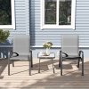 Outsunny 3 Pieces Outdoor Bistro Set, Patio Stackable Armchairs with Breathable Mesh Fabric and SPC Board Coffee Table, Light Grey