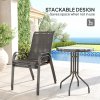 Outsunny 3 Pieces Garden Dining Set, 2 Seater Garden Furniture with High Back Stackable Chairs and Round Glass Top Table, Outdoor Bistro Set for Patio, Black