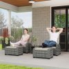 Outsunny 5 Pieces PE Rattan Garden Furniture Set, Wicker Outdoor Furniture Set with Reclining Chairs, Coffee Table, Footstools and Thick Cushions for Balcony, Patio, Grey