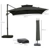 Outsunny 2.7 x 2.7(m) Cantilever Parasol with Aluminium Frame, Crank and Tilt, 360-Degree Rotation, Double Top Garden Umbrella with Base and Cover, Dark Grey