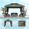 Outsunny 3.65 x 3(m) Hardtop Steel Gazebo Canopy for Patio Heavy Duty Outdoor Pavilion with Aluminium Alloy Frame, Double Roof, Net Sidewalls and Curtains, Coffee