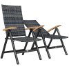 Outsunny 2 Pieces Outdoor Folding Dining Chair, PE Rattan Chair with Armrests, High Backrest, for Garden, Camping, Balcony, Porch, Mixed-grey