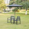 Outsunny Patio Tete-a-tete Chair 2 Seat Bench Middle Coffee Table w/ Umbrella Hole for Outdoors Decorative Slatted Design Steel Frame Black