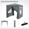 Outsunny 2 x 2 m Garden Pop Up Gazebo, Wedding Party Tent Marquee, Water Resistant Awning Canopy With Sidewalls, Windows, Carry Bag, Grey