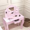 AIYAPLAY Kids Dressing Table with Tri-Fold Mirror and Stool, Kids Vanity Table, Girls Make up Desk with Drawer, for Aged 3-8 Years Old - Pink