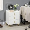 HOMCOM Modern 3 Drawer Dresser, Fluted Bedroom Dresser Chest of Drawers with Metal Legs and Steel Handles for Bedroom, White