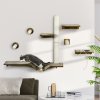 PawHut 8Pcs Cat Shelves, Cat Wall Furniture with Scratching Posts, Perches, Ladder, Wall Mounted Cat Tree for Sleeping, Playing, Lounging - Brown