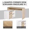 HOMCOM L-Shaped Desk, Corner Computer Desk with Storage Drawer, Adjustable Shelf, Cabinet for Home Office and Study, 120 x 92 x 75cm, Oak and White
