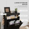 PawHut Pet Feeder Station, Dog Food Storage Container w/ Raised Dog Bowls, Hanger, for Food and Water - Black