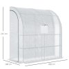 Outsunny Walk-In Lean to Wall Greenhouse with Windows and Doors, Outdoor Green House with 3 Tiers 4 Wired Shelves, 200L x 100W x 215Hcm, White