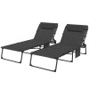Outsunny 2 Piece Foldable Sun Lounger Set with 5-level Reclining Back, Outdoor Tanning Chairs Sun Loungers with Build-in Padded Seat, Side Pocket, Headrest for Beach, Patio, Black