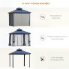 Outsunny 3 x 3(m) Polycarbonate Hardtop Gazebo Canopy with Double-Tier Roof and Aluminium Frame, Garden Pavilion with Mosquito Netting and Curtains