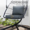 Outsunny Outdoor PE Rattan Swing Chair with Cushion, Foldable Basket Patio Hanging Chair with Metal Stand, 360 degree Rotation Spring Hook, Basket Height Adjust with Metal Chain, Grey
