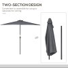 Outsunny 3(m) Half Parasol, Semi Round Umbrella with Metal Frame, Crank Handle for Balcony, Garden, Grey