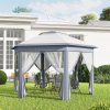 Outsunny 3 x 4m Garden Gazebo Hexagon Pop Up Gazebo Party Tent Canopy Double Roof Instant Shelter with Netting and Carry Bag for Outdoor Patio, Grey
