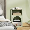 HOMCOM Bedside Table, Modern Bedside Cabinet with 2 Open Compartments and Unique Arch Design, Side Table for Living Room, Bedroom, Light Green