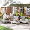 Outsunny 3 Pieces Rattan Garden Furniture Set, Wicker Garden Sofa Set with 3-Seater Sofa, Loveseat, Coffee Table, Side Table & Cushions, 5-Seater Outdoor Furniture Set, Grey