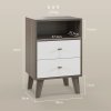 HOMCOM Bedside Tables Set of 2, Modern Nightstand with 2 Drawers and Open Cubby, Sofa Side End Table for Bedroom, 40 x 34 x 64cm, Grey
