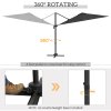 Outsunny 3(m) Cantilever Roma Parasol Adjustable Garden Sun Umbrella with LED Solar Light, Aluminium Frame, Tilt & Crank, UV50+, Cross Base Rotating Outdoor- Dark Grey