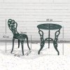 Outsunny Garden Bistro Set with Umbrella Hole, 3 Piece Cast Aluminium Garden Furniture Set, Antique Floral Round Coffee Table and Chairs, Small Balcony Furniture for Outdoor, Patio, Green