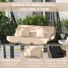 Outsunny 2-in-1 Garden Swing Seat Bed, 3 Seater Convertible Swing Chair Bench with Tilting Canopy, Cushioned Seat and 2 Pillows for Patio, Garden, Light Brown