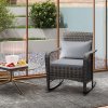Outsunny Garden Rocking Chair, Outdoor Rattan Rocker Lounge Chair with Seat and Back Cushions, Patio Armchair Seat with All-weather Wicker, Steel Frame for Porch Balcony, Light Grey