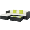 Outsunny 5 Pieces PE Rattan Garden Furniture Set with Cushions, Outdoor Corner Sofa, Patio Sectional Conversation Furniture Sets with Glass Top Coffee Table, Black