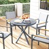 Outsunny Garden Table, 85cm Round Outdoor Dining Table with Steel Frame, Wood Effect Top, for Balcony, Deck, Dark Grey