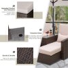 Outsunny Double Rattan Sun Lounger, Already Assembled Reclining Garden Lounger with Retractable Footrest, Glass Top Storage Table with Umbrella Hole, Garden Sunbed with Cushions and Pillows, Brown