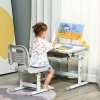 HOMCOM Kids Desk and Chair Set, Height Adjustable Study Desk with USB Lamp, Storage Drawer for Study, Grey and White