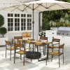 Outsunny 7 Piece Garden Dining Set, Fir Wood Garden Furniture Set with Rectangle Table and 6 Stackable Chairs, Umbrella Hole, Slatted Top and Steel Frame, for Patio Balcony Porch, Brown