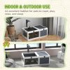 PawHut Tortoise House, Wooden Tortoise Table, Tortoise Enclosure with Wooden Lamp Holder, Openable Lids, Pull-Out Trays - Grey