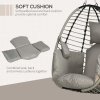 Outsunny Outdoor Swing Chair with Thick Padded Cushion, Patio Hanging Egg Chair with Metal Stand, Foldable Basket, Cup Holder, Rope Structure for Indoor & Outdoor, Grey
