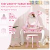 AIYAPLAY Kids Dressing Table Set, Two-Piece Kids Vanity Table with Stool, Mirror, Drawer, Desktop Storage, Ballet Theme, Girls Makeup Desk, Chair, Pink