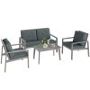 Outsunny 4 Pieces Garden Furniture Set with Cushions, Wooden Garden Sofa Set with 1 Loveseat, 2 Armchairs and 1 Coffee Table, Outdoor Table and Chairs for Conservatory, Balcony, Patio, Light Grey