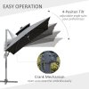 Outsunny 3m Cantilever Roma Parasol, Offset Patio Umbrella, Solar LED Lighted Hanging Sun Shade Canopy 250g Polyester SunShade with Aluminium Frame, Tilt & Crank Handle, Cross Base for Lawn, Grey