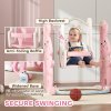 AIYAPLAY Toddler Slide and Swing Set 4 in 1 with Climber, Basketball Hoop, Kids Slide for Age 1.5-4, Children Activity Centre Playground for Indoor Outdoor Garden, Rabbit Themed, Pink