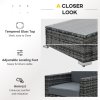 Outsunny 4 Pieces Outdoor PE Rattan Sofa Set with Cushions, Patio Wicker Conversation Furniture Set with Glass Top Coffee Table, Mixed Grey