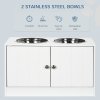 PawHut Raised Dog Bowls for Large Dogs Pet Feeding Station w/ Stand, Storage, Two Stainless Steel Bowls - White