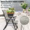 Outsunny Set of 2 Folding Chair, Garden Chair Set with Breathable Mesh Back and Seat, Outdoor Camping Chairs with Armrests, Steel Frame for Deck Balcony, Black and Grey