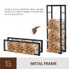 HOMCOM Metal Firewood Log Holder Tall Firewood Rack Indoor Outdoor Fireplace Wood Storage Shelf with Side Rails, Rust-Resistant, Black, 60W x 25D x 150H cm