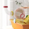 PawHut 3 Tiers Hamster Cage, Small Animal House with Tubes, Exercise Wheel, Ladder, Water Bottle, Dish, Hut, Top Handle, 45 x 28 x 37cm - Orange