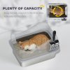 PawHut Cat Litter Tray Stainless Steel, Cat Litter Box High Sided with Metal Litter Scoop, Never Absorbs Odors, Anti Leakage & Easy to Clean, 43 x 33 x 25 cm, Grey