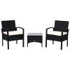 Outsunny 3 Pieces Rattan Bistro Set, Wicker Garden Furniture Set with Glass Top Coffee Table and Chairs, Washable Cushions for Outdoor, Patio, Balcony, Black