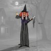Outsunny 160 cm Life Size Halloween Animated Standing Witch & Skull Staff with Glowing LED Eyes & Head, Spooky Witch Scary Halloween Decorations, Battery Operated, Indoor Party Props