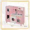 AIYAPLAY Toy Kitchen, Pretend Role Play Kitchen, Kids Kitchen Set with Lights and Sounds, Double Stoves, Ice Maker, Chalkboard, Microwave, Oven, Sink, 5 Accessories, for 3+ Years, Pink