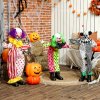 Outsunny Life Size Stackable Halloween Animated Clown with Red Light Up Eyes, Sound Activated Scary Halloween Decorations, Battery Operated, Indoor Party Props