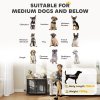 PawHut Dog Crate Furniture with 2 Rotatable Bowls, Dog Crate End Table with 2 Anti-Escape Doors, Storage Shelf, for Medium Dogs, 80 x 56 x 76.5 cm, Grey